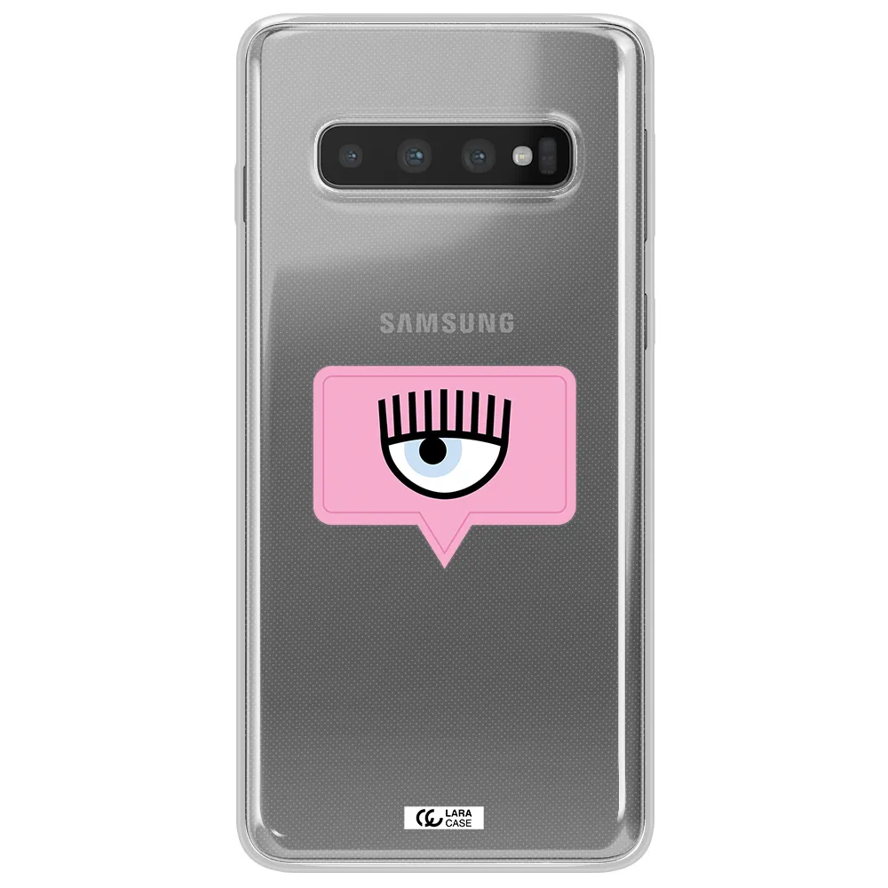 A Pink Chat Bubble With Eye And Eyelashes Samsung S10 Clear Tpu Case