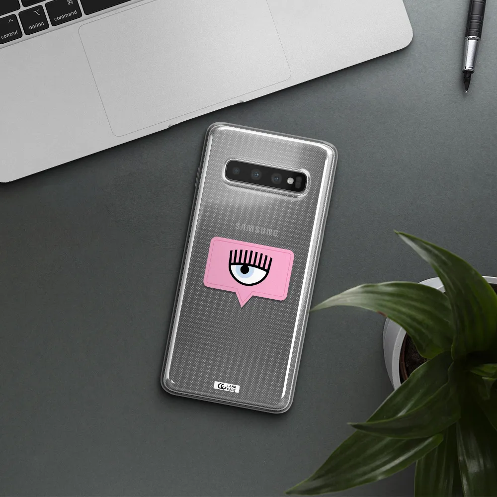 A Pink Chat Bubble With Eye And Eyelashes Samsung S10 Plus Clear Tpu Case