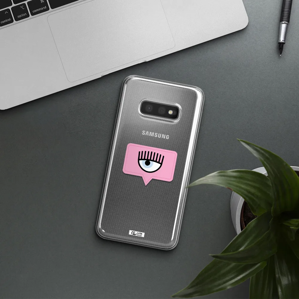 A Pink Chat Bubble With Eye And Eyelashes Samsung S10E Clear Tpu Case
