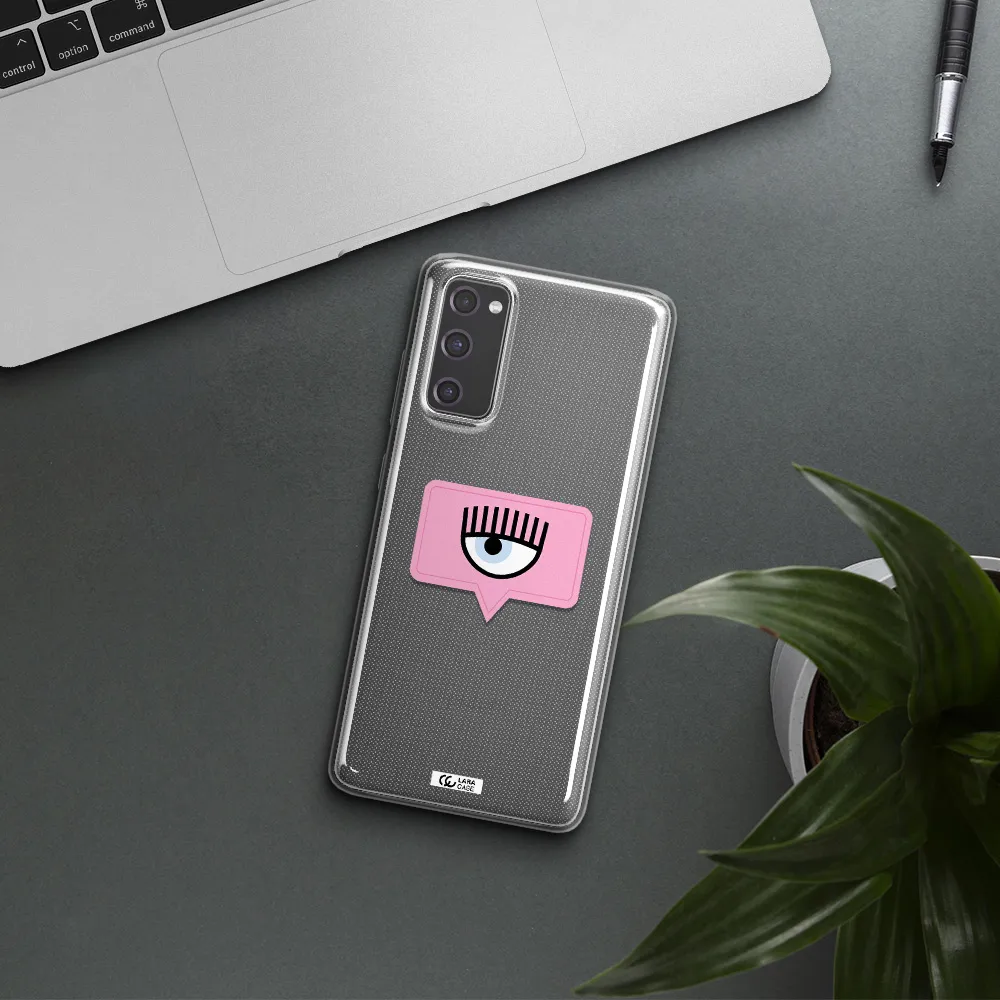 A Pink Chat Bubble With Eye And Eyelashes Samsung S20 Fe Clear Tpu Case