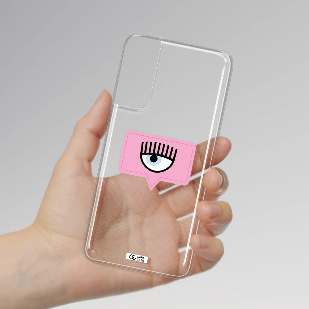 A Pink Chat Bubble With Eye And Eyelashes Samsung S21 Clear Tpu Case