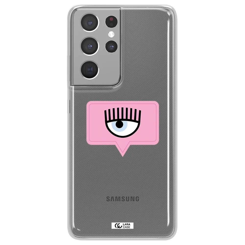 A Pink Chat Bubble With Eye And Eyelashes Samsung S21 Ultra Clear Tpu Case