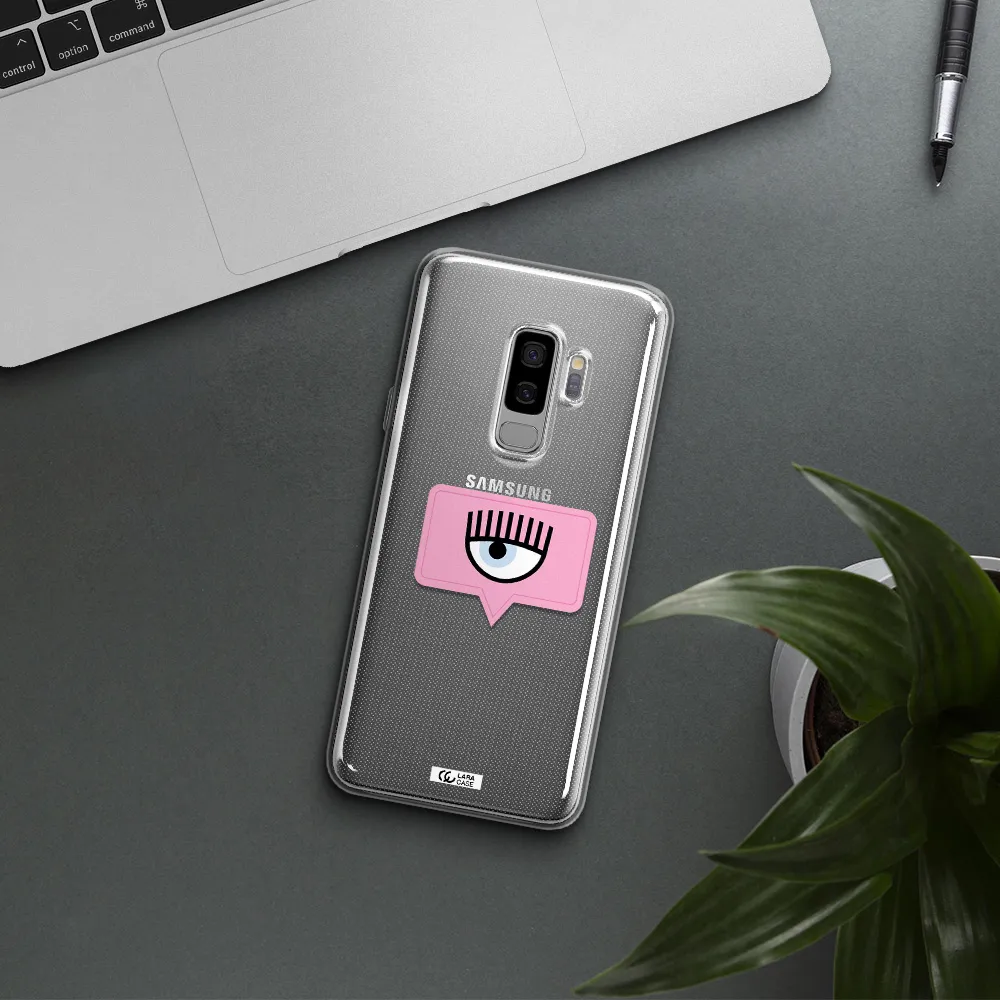 A Pink Chat Bubble With Eye And Eyelashes Samsung S9 Plus Clear Tpu Case