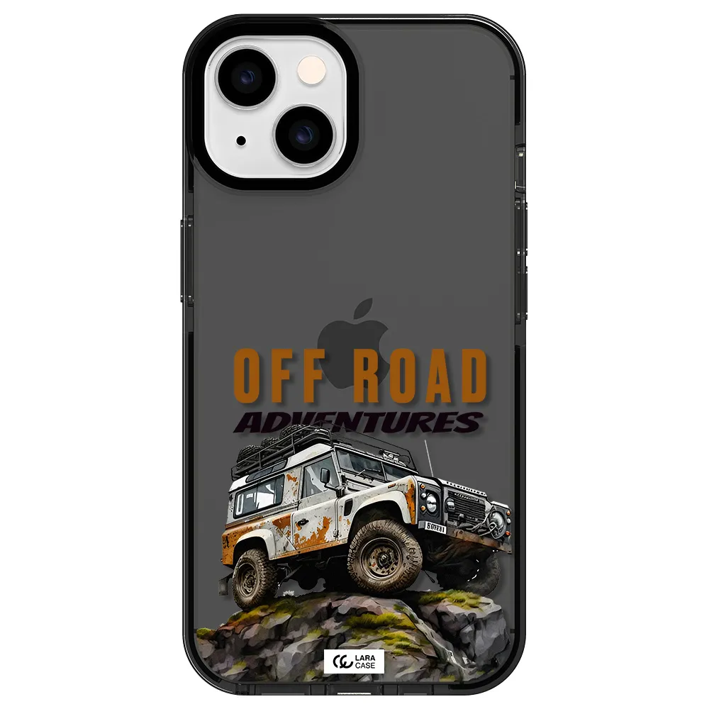a car with rust on top Apple iPhone 14 impact Smoke Black Case