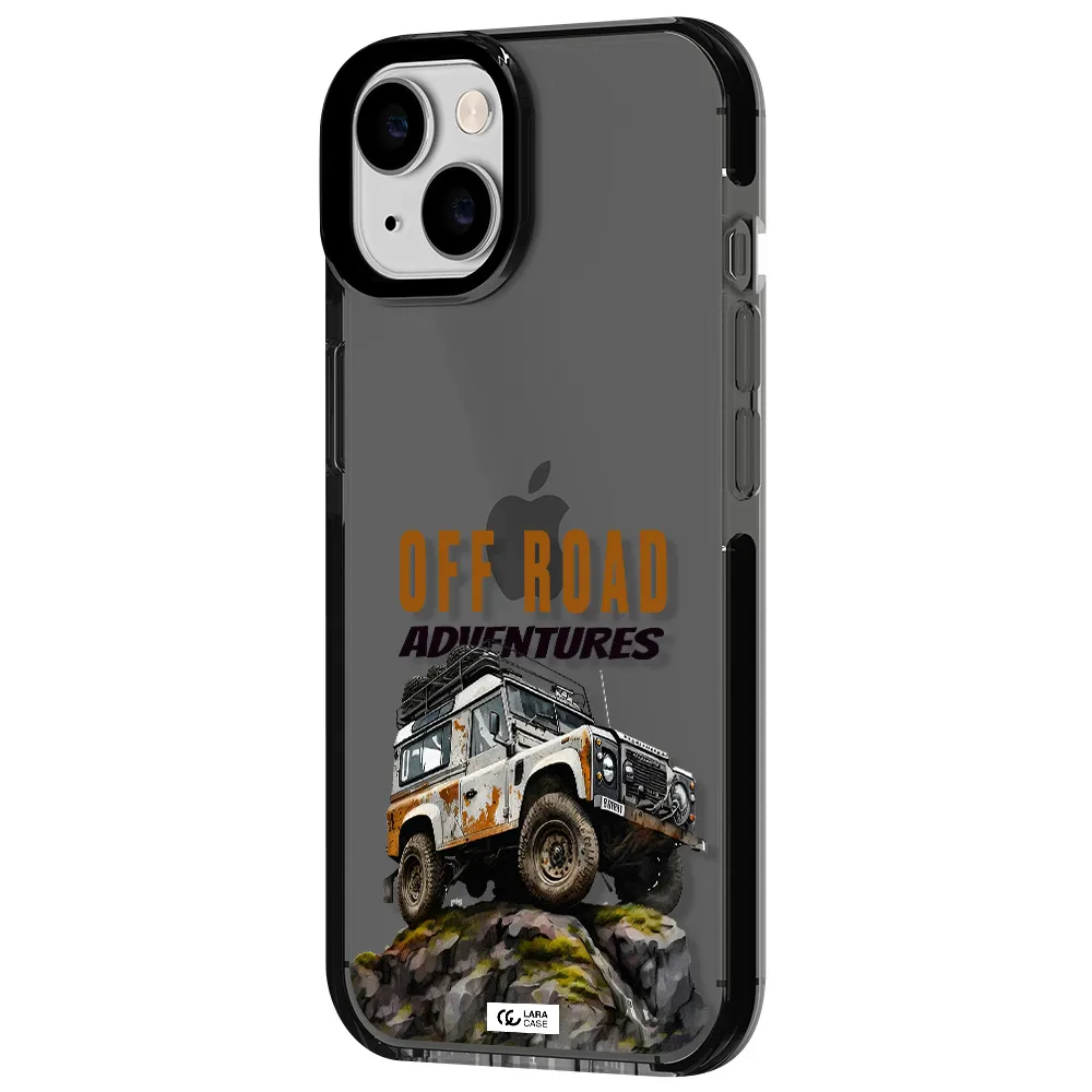 a car with rust on top Apple iPhone 14 impact Smoke Black Case