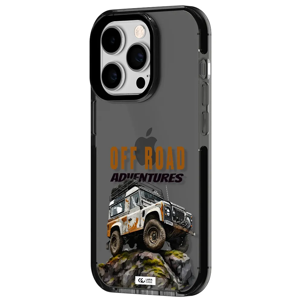 a car with rust on top Apple iPhone 14 pro impact Smoke Black Case
