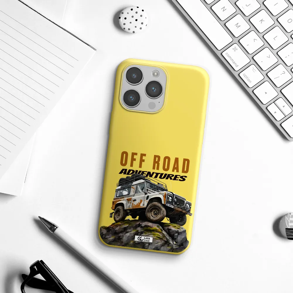 a car with rust on top Apple iPhone 14 pro max Silicone canary yellow Case