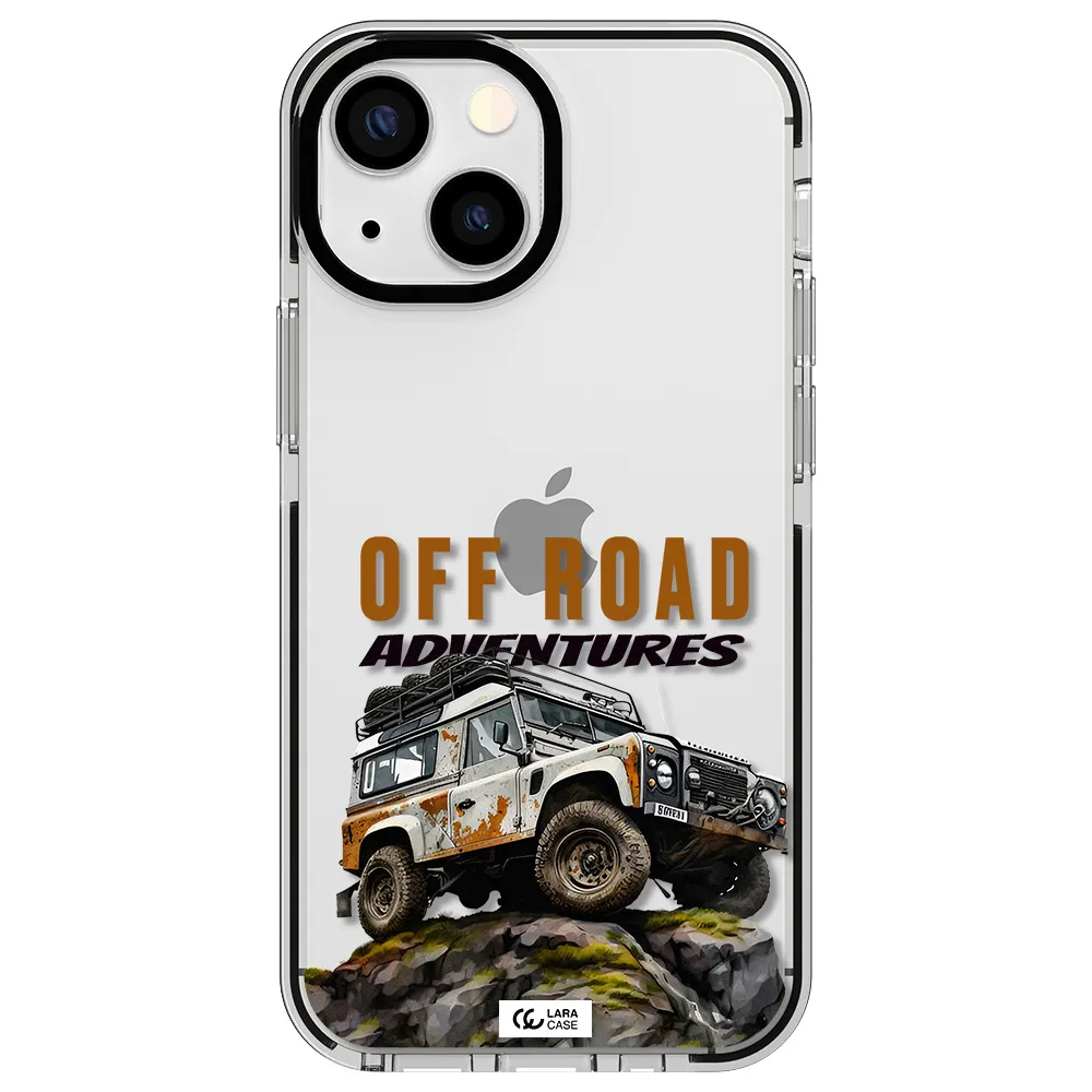 a car with rust on top Apple iPhone 15 impact black border Case