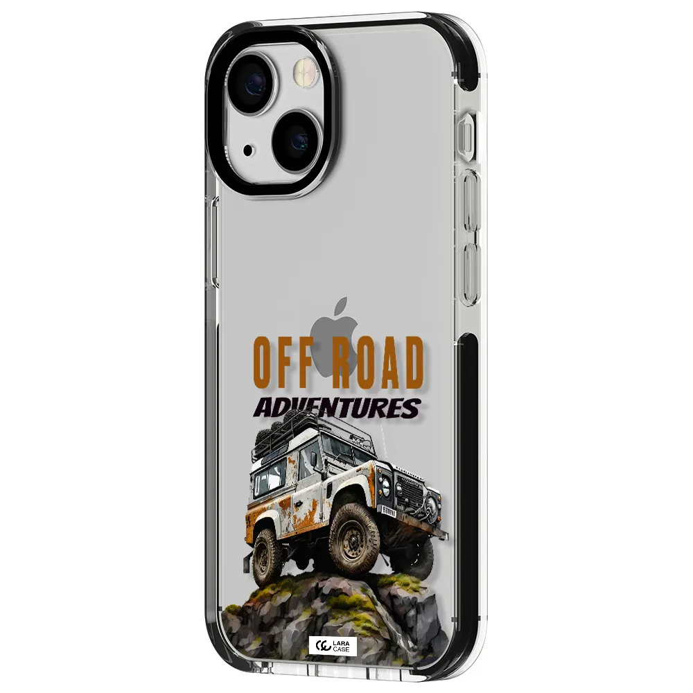 a car with rust on top Apple iPhone 15 impact black border Case