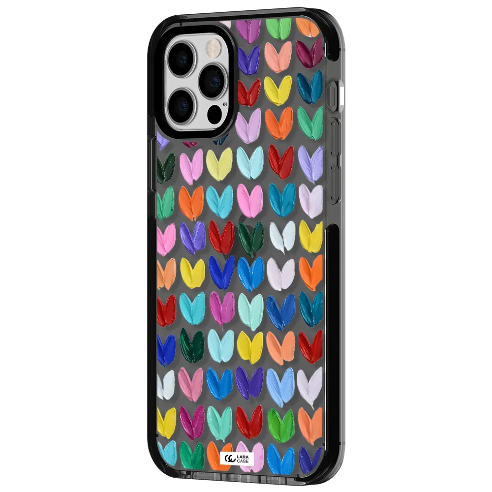 a close up of a color palette Apple iPhone 12 pro impact Smoke Black Case