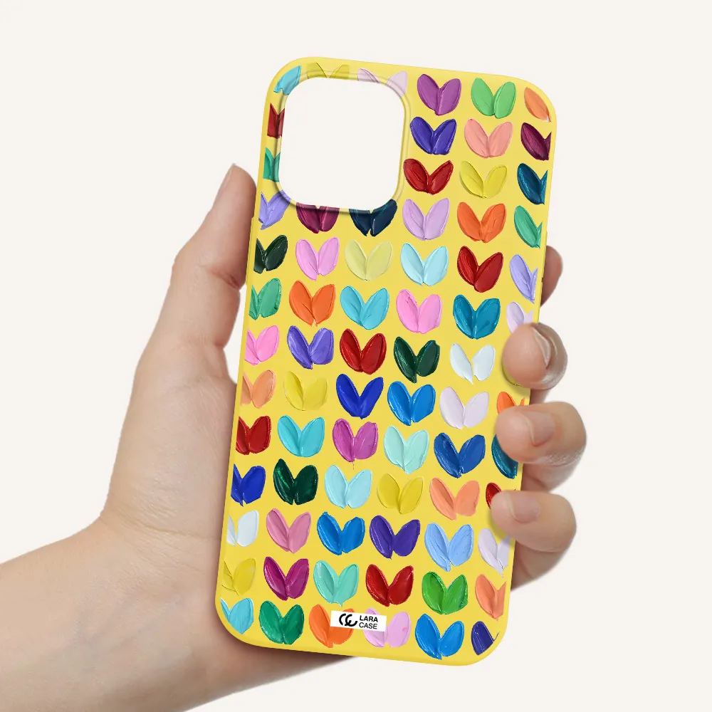 a close up of a color palette Apple iPhone 12 pro max Silicone canary yellow Case