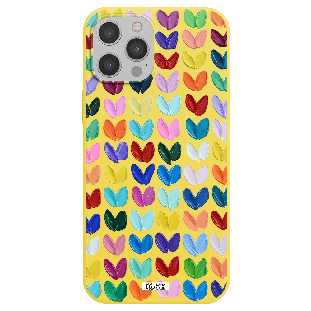 a close up of a color palette Apple iPhone 12 pro Silicone canary yellow Case