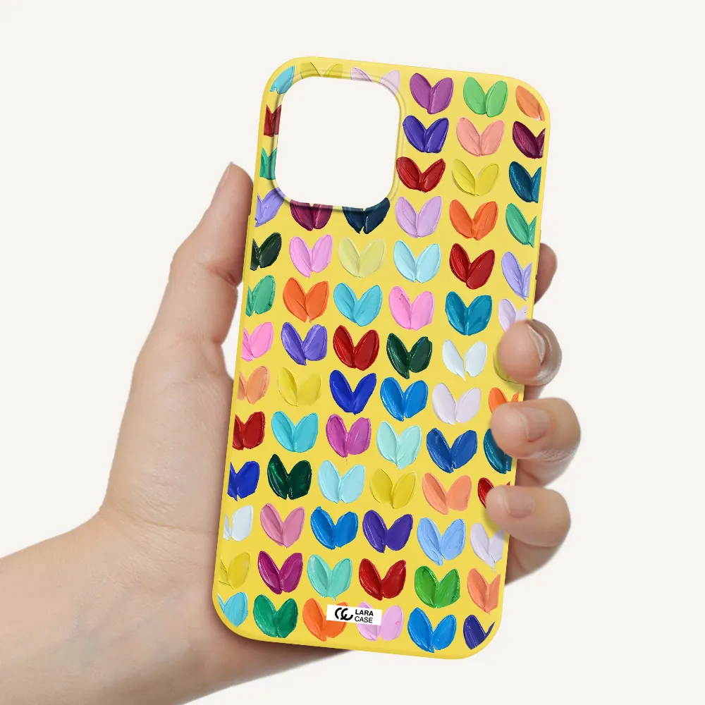 a close up of a color palette Apple iPhone 12 pro Silicone canary yellow Case