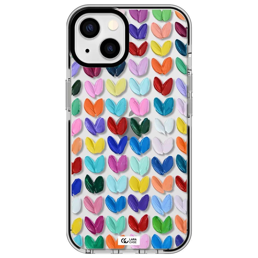 a close up of a color palette Apple iPhone 13 impact black border Case