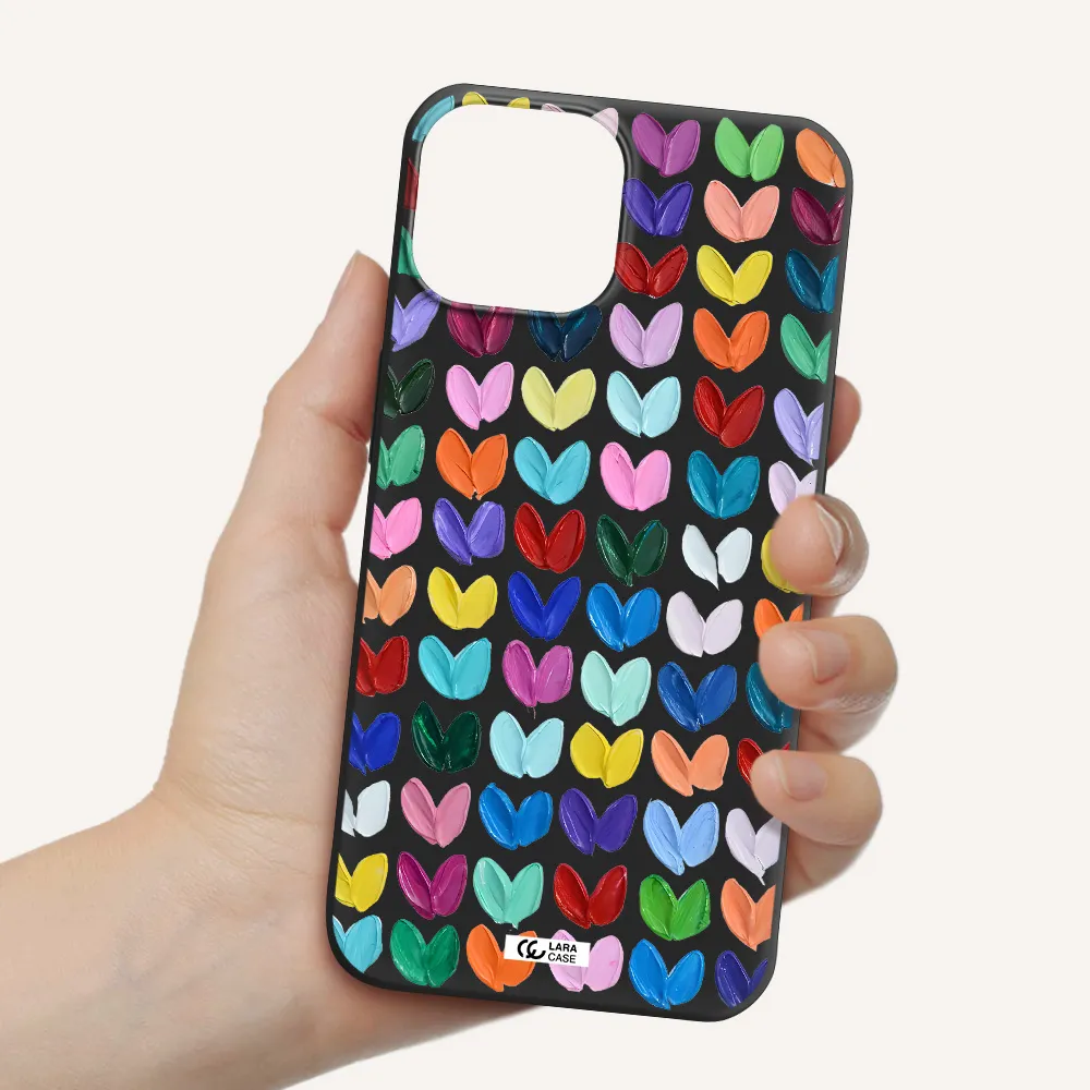 a close up of a color palette Apple iPhone 13 mini Silicone black Case