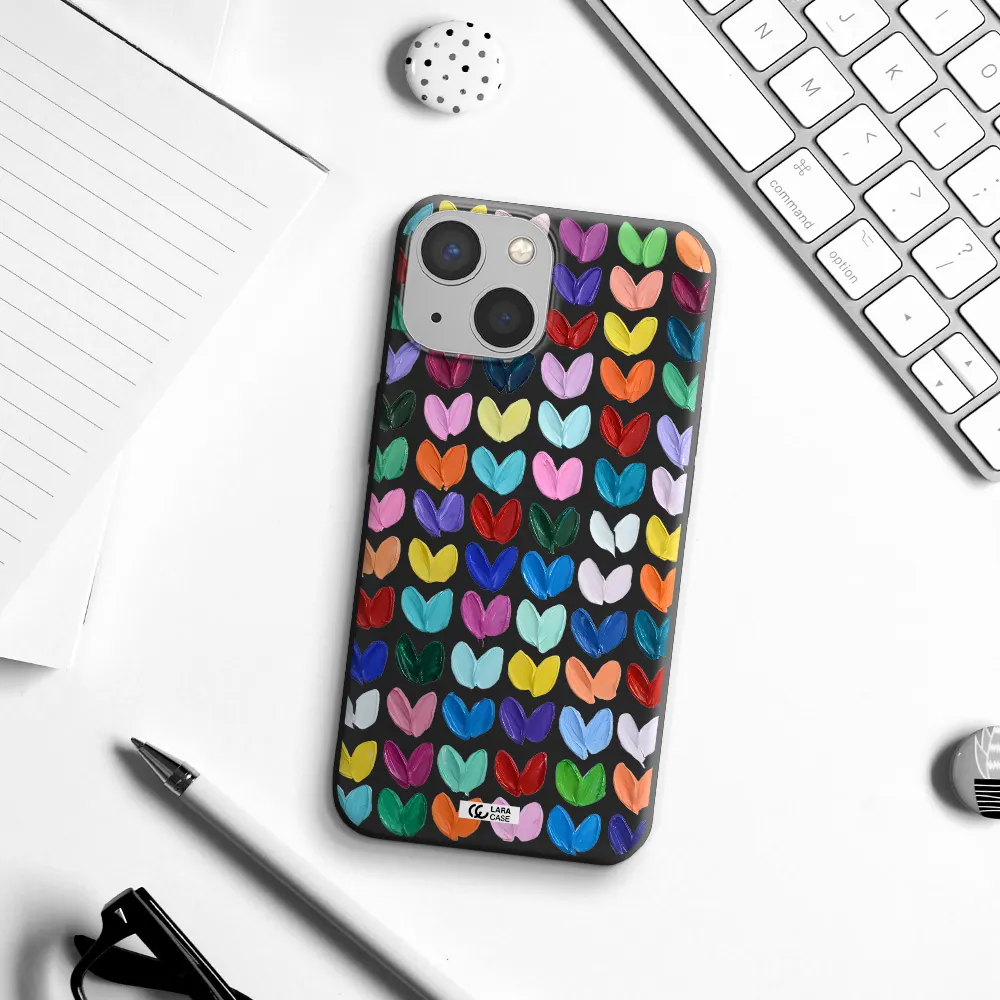 a close up of a color palette Apple iPhone 13 mini Silicone black Case