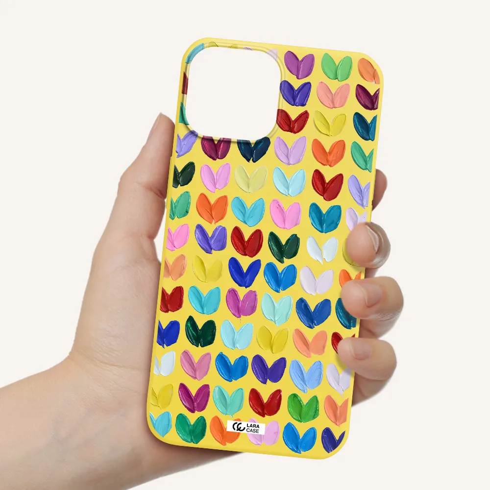 a close up of a color palette Apple iPhone 13 mini Silicone canary yellow Case