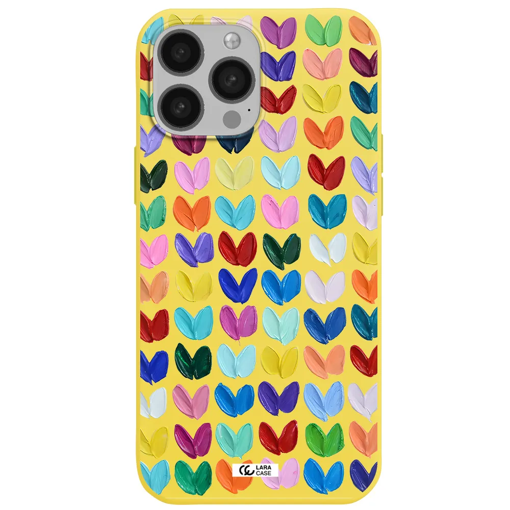 a close up of a color palette Apple iPhone 13 Pro Silicone canary yellow Case