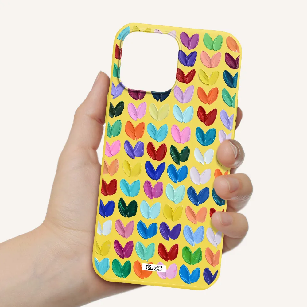 a close up of a color palette Apple iPhone 13 Pro Silicone canary yellow Case