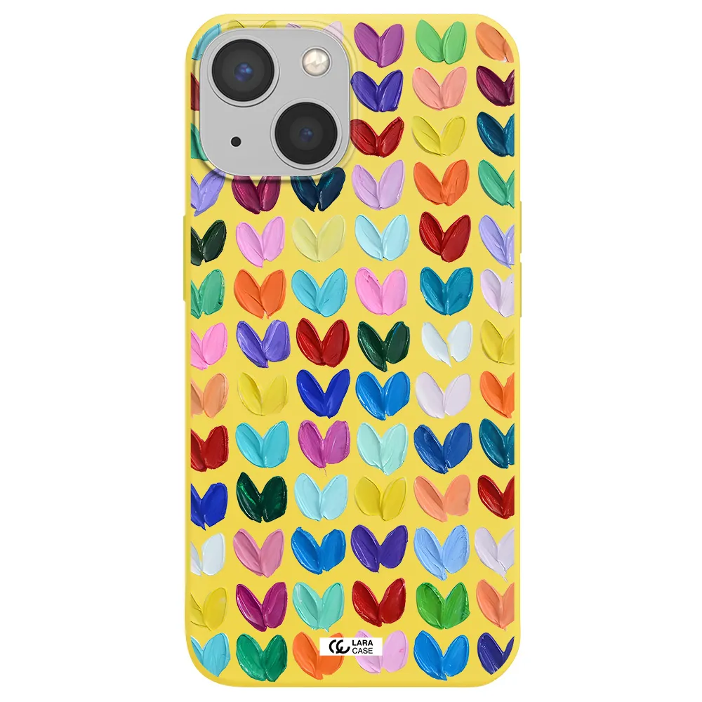 a close up of a color palette Apple iPhone 13 Silicone canary yellow Case