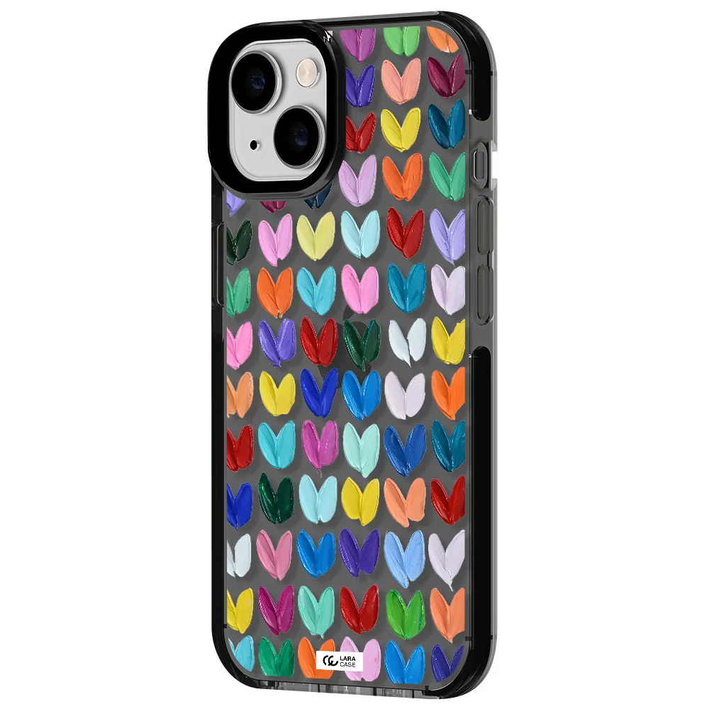 a close up of a color palette Apple iPhone 14 impact Smoke Black Case