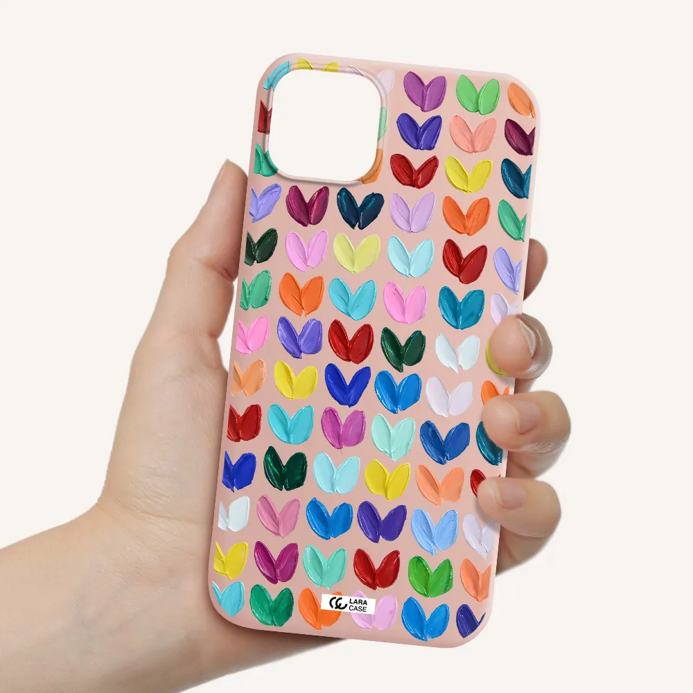 a close up of a color palette Apple iPhone 14 plus Silicone pastel pink Case