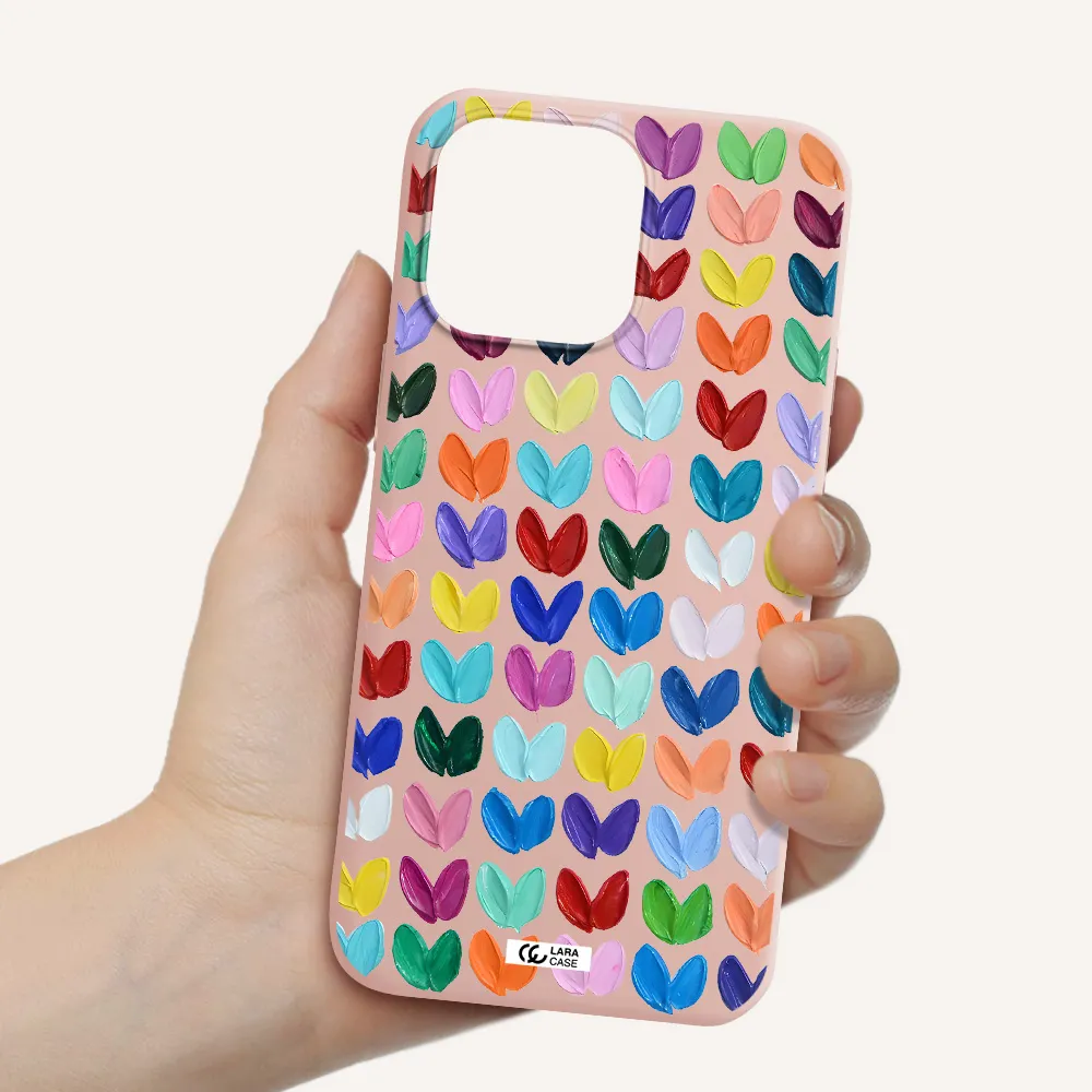 a close up of a color palette Apple iPhone 14 pro max Silicone pastel pink Case