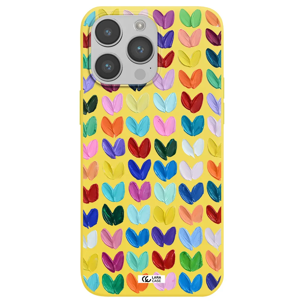 a close up of a color palette Apple iPhone 14 pro Silicone canary yellow Case