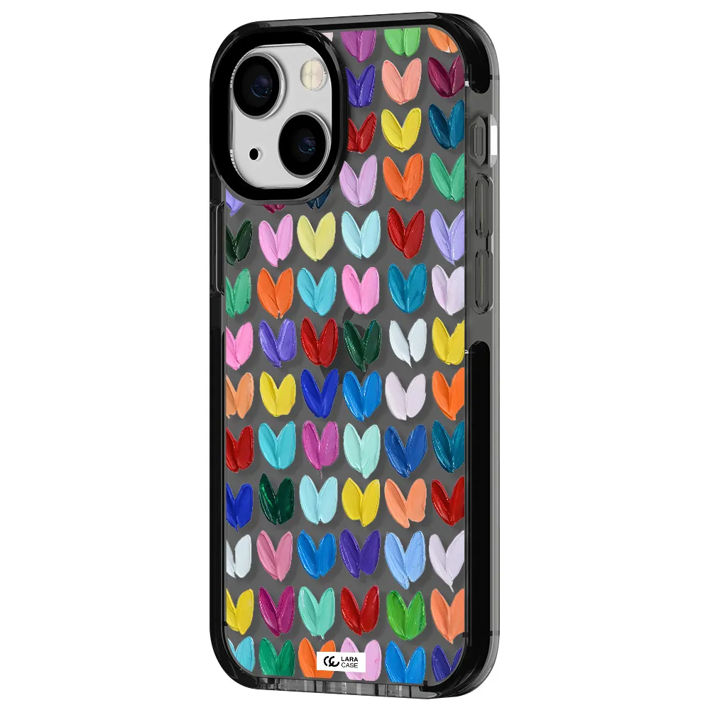 a close up of a color palette Apple iPhone 15 impact Smoke Black Case