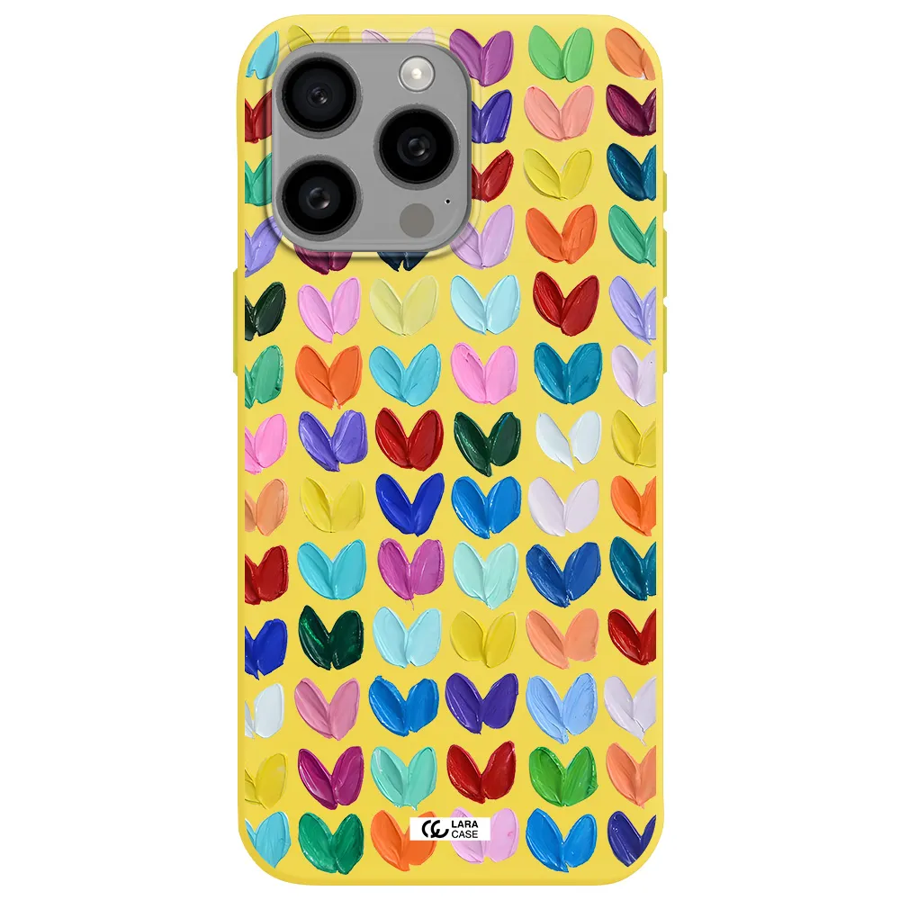 a close up of a color palette Apple Iphone 15 Pro max Silicone canary yellow Case