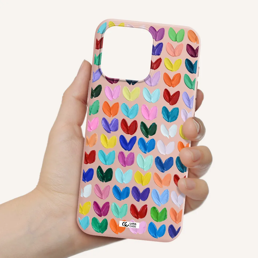 a close up of a color palette Apple Iphone 15 Pro max Silicone pastel pink Case