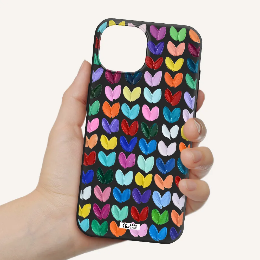 a close up of a color palette Apple iPhone 15 Silicone black Case