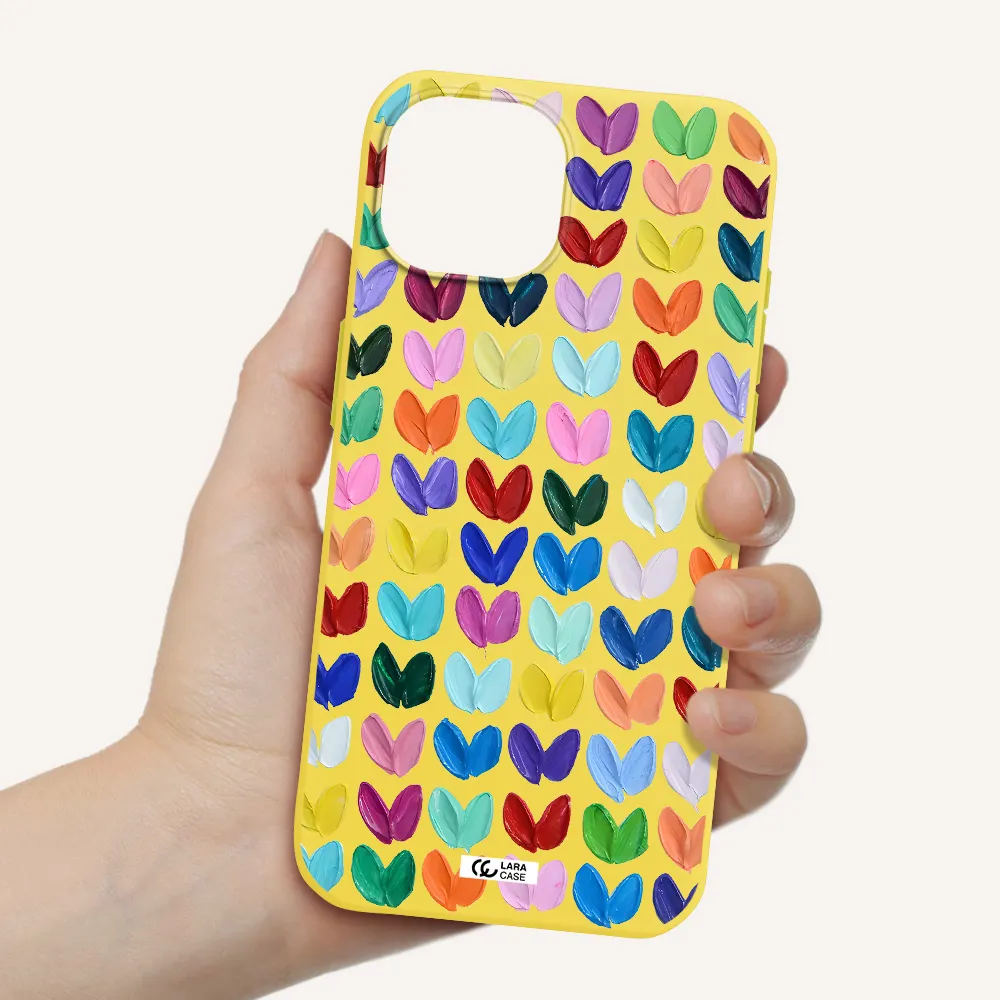 a close up of a color palette Apple iPhone 15 Silicone canary yellow Case