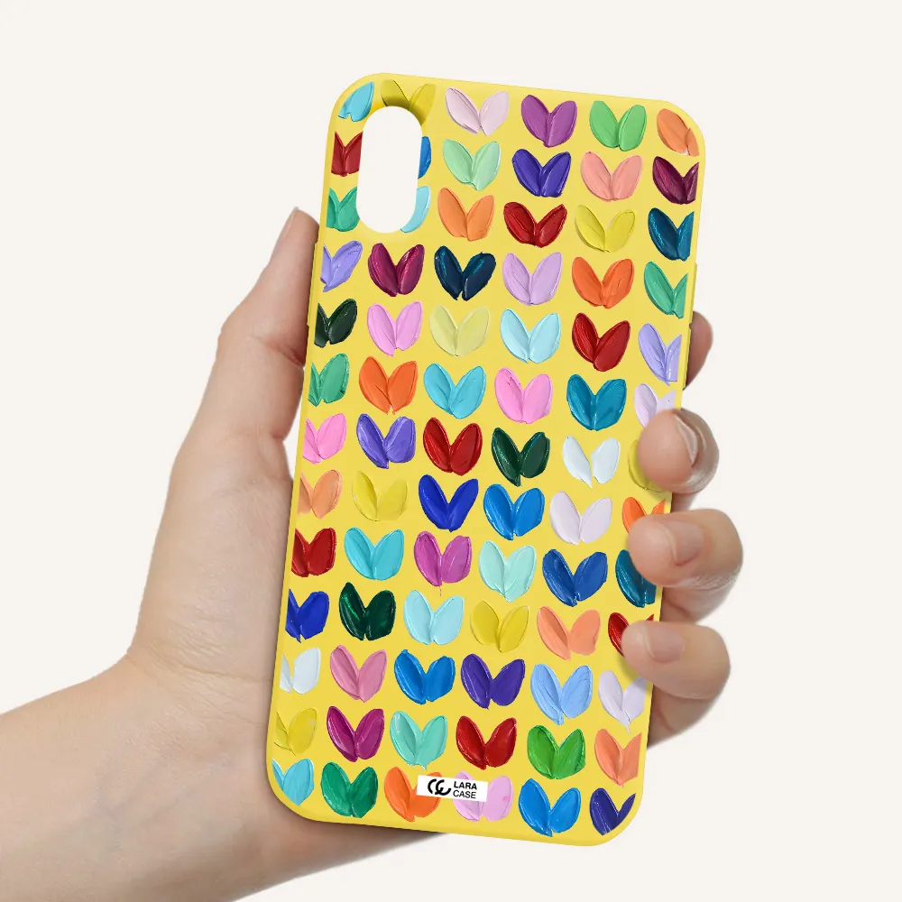 a close up of a color palette Apple iPhone X Silicone canary yellow Case