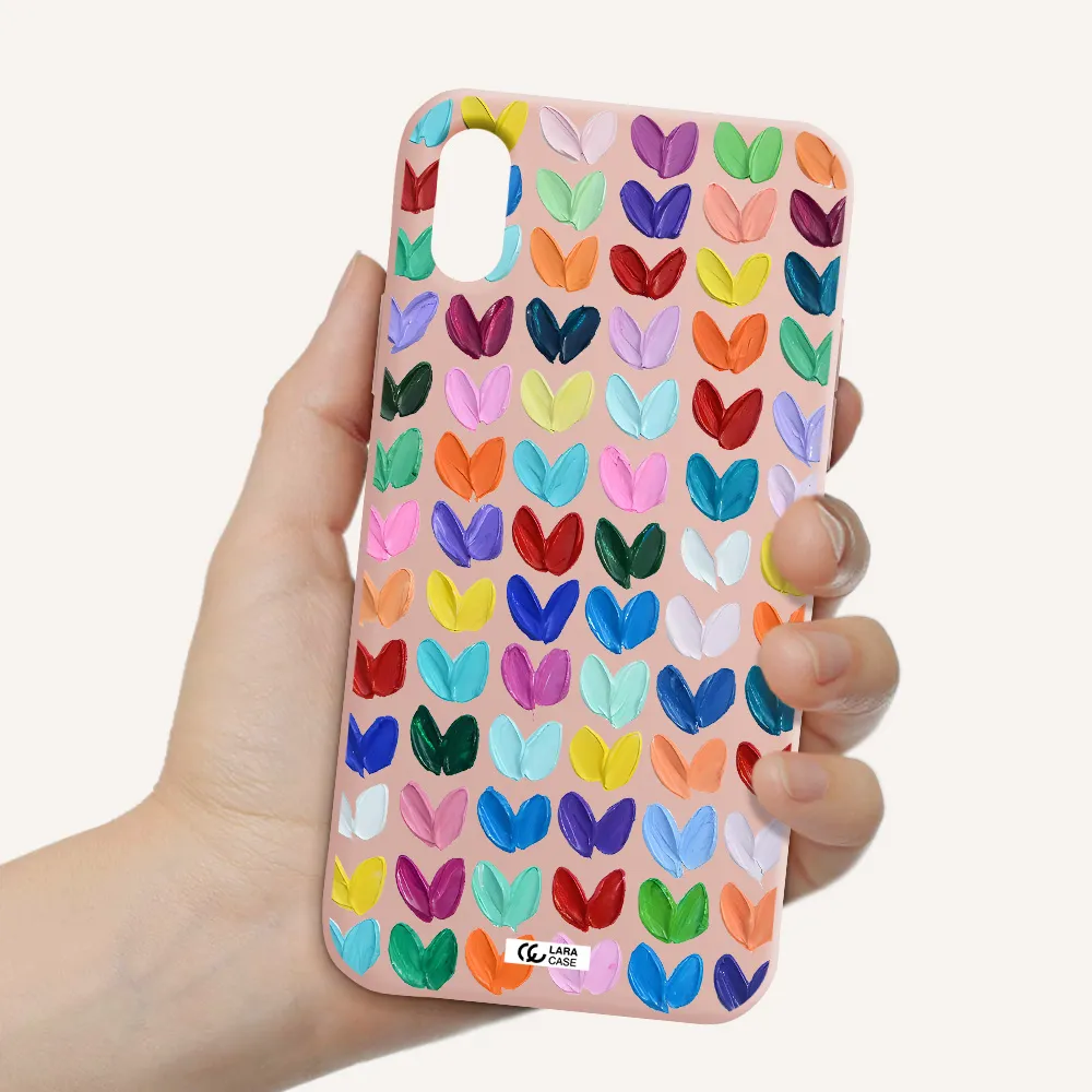 a close up of a color palette Apple iPhone X Silicone pastel pink Case