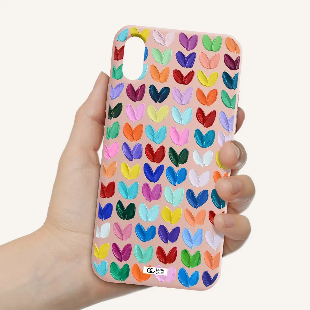 a close up of a color palette Apple iPhone XS Silicone pastel pink Case