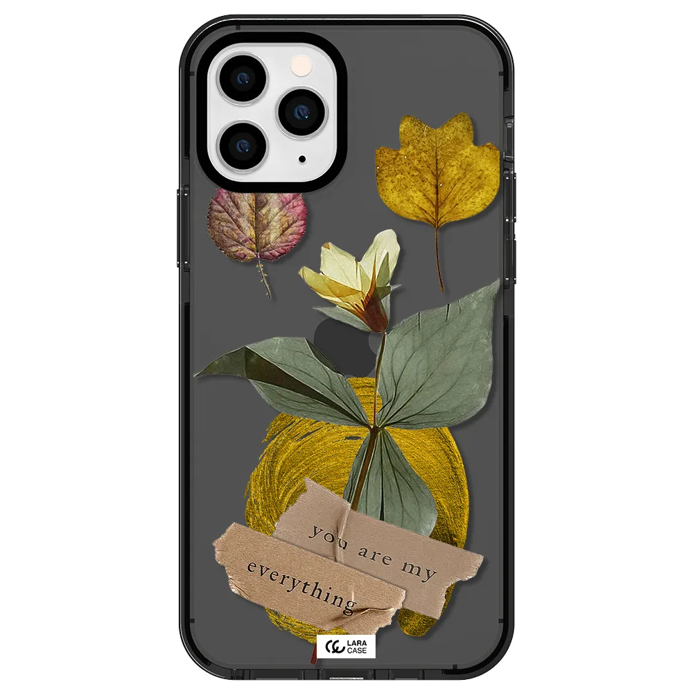 a flower with leaves and a box Apple iPhone 11 pro impact Smoke Black Case