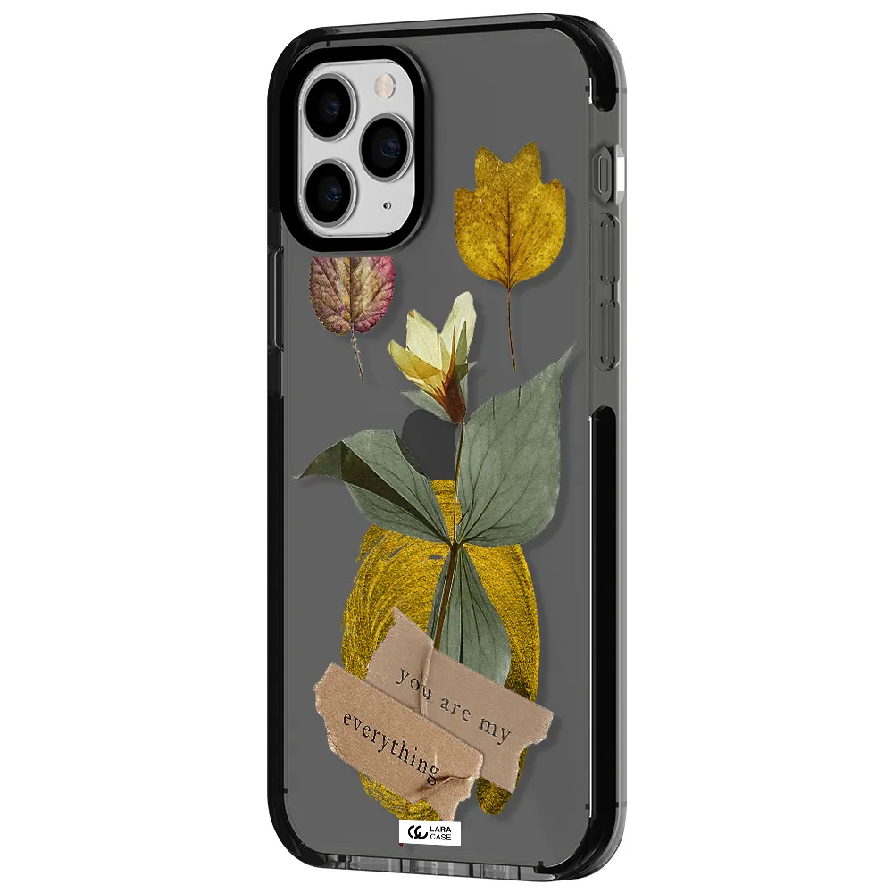 a flower with leaves and a box Apple iPhone 11 pro impact Smoke Black Case