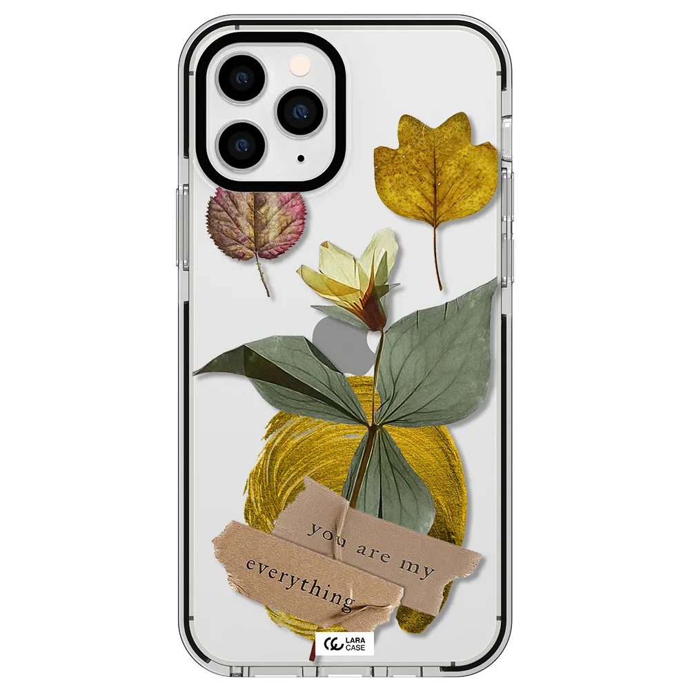 a flower with leaves and a box Apple iPhone 11 pro max impact black border Case
