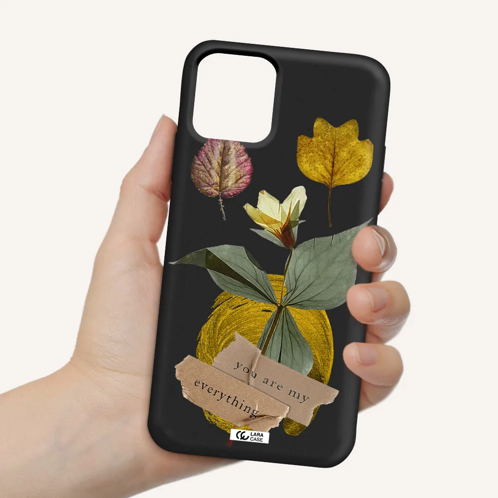 a flower with leaves and a box Apple iPhone 11 pro max Silicone black Case