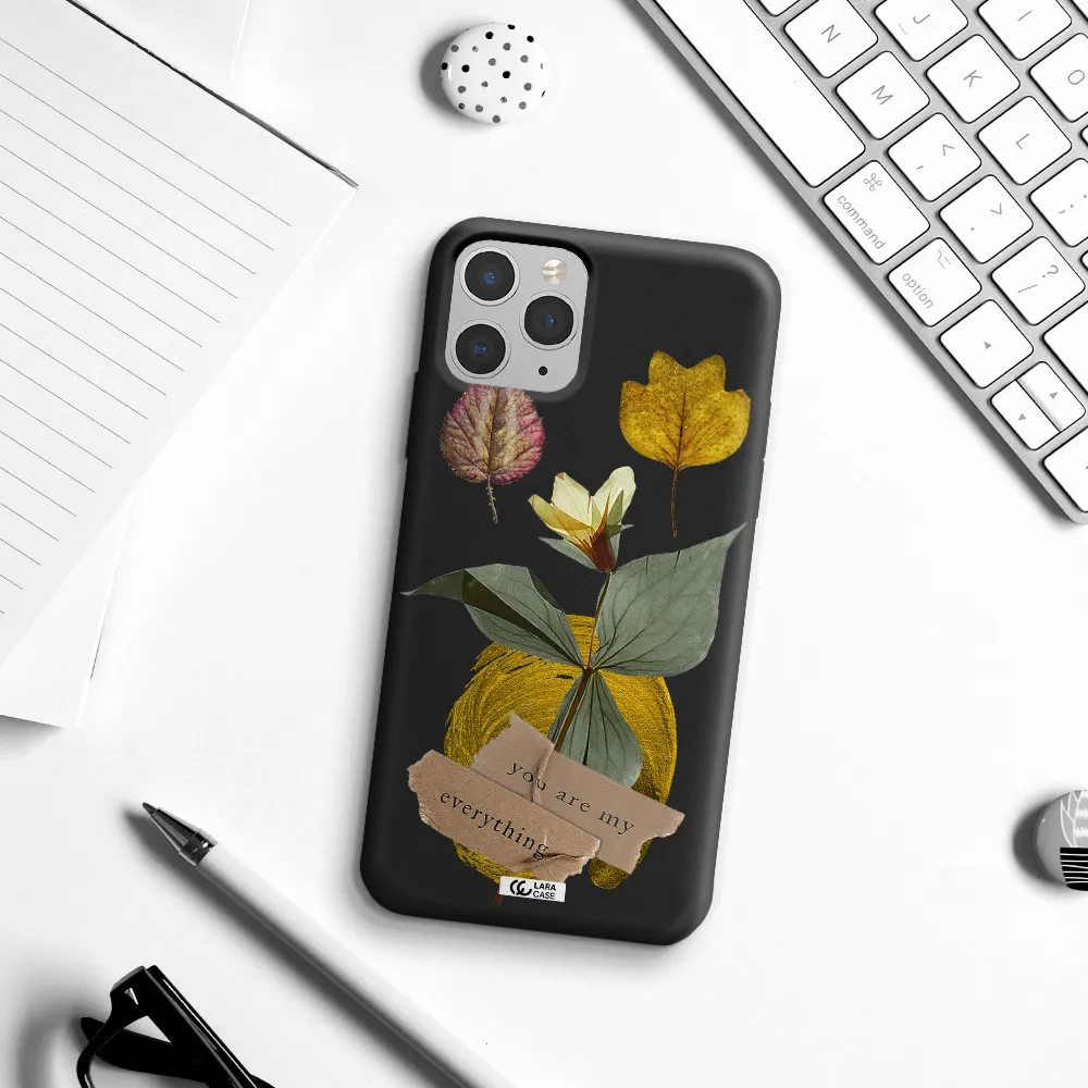 a flower with leaves and a box Apple iPhone 11 pro max Silicone black Case