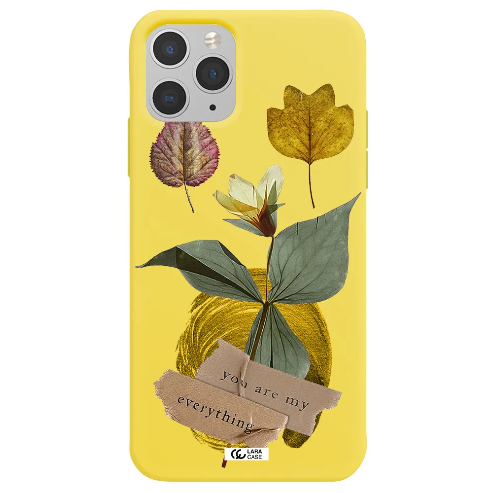 a flower with leaves and a box Apple iPhone 11 pro max Silicone canary yellow Case