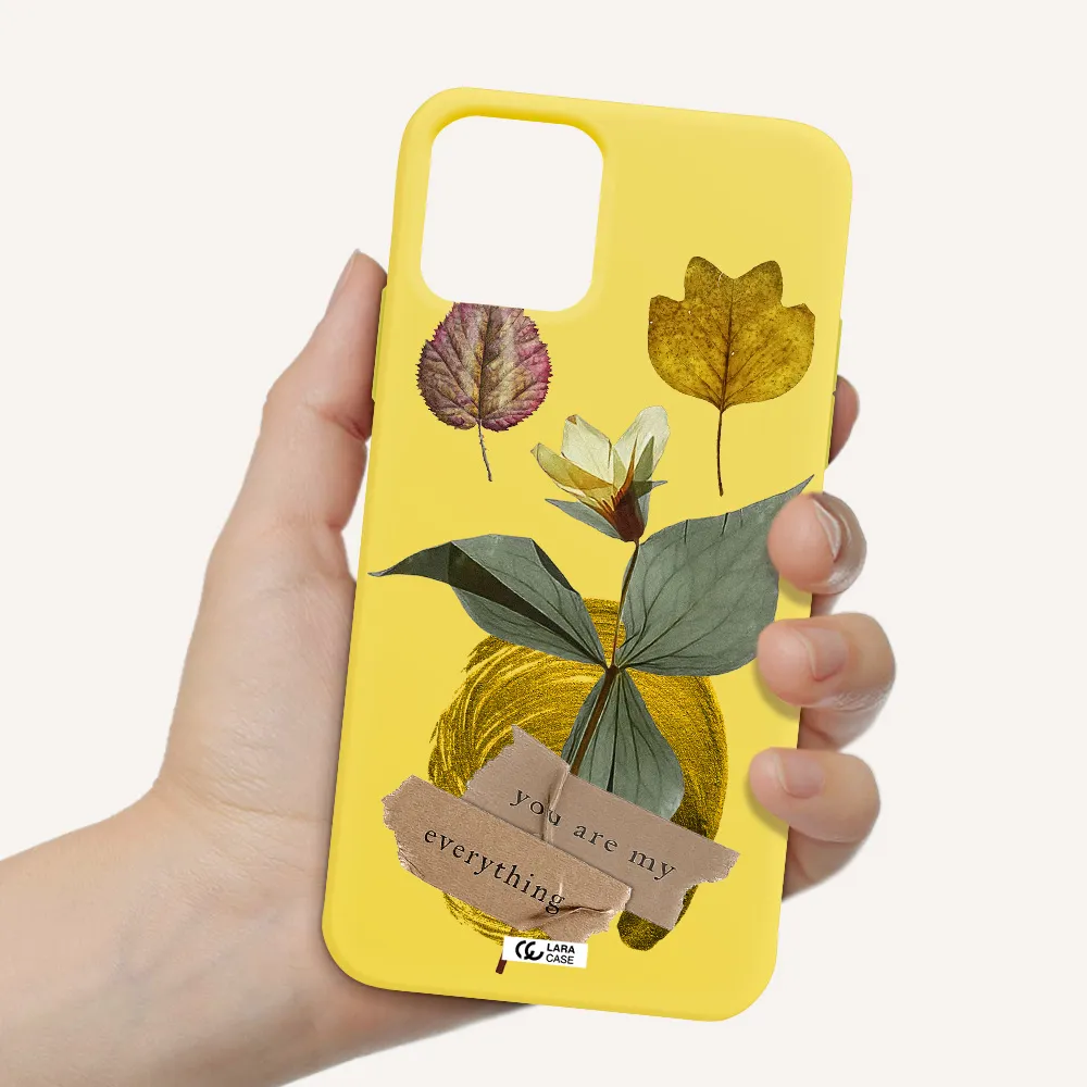 a flower with leaves and a box Apple iPhone 11 pro max Silicone canary yellow Case