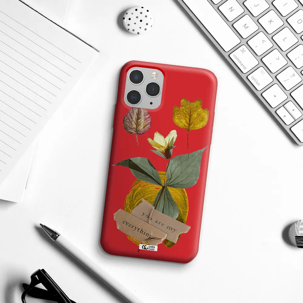 a flower with leaves and a box Apple iPhone 11 pro max Silicone Imperial Red Case