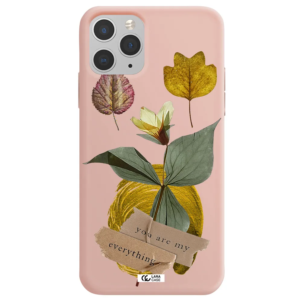 a flower with leaves and a box Apple iPhone 11 pro max Silicone pastel pink Case