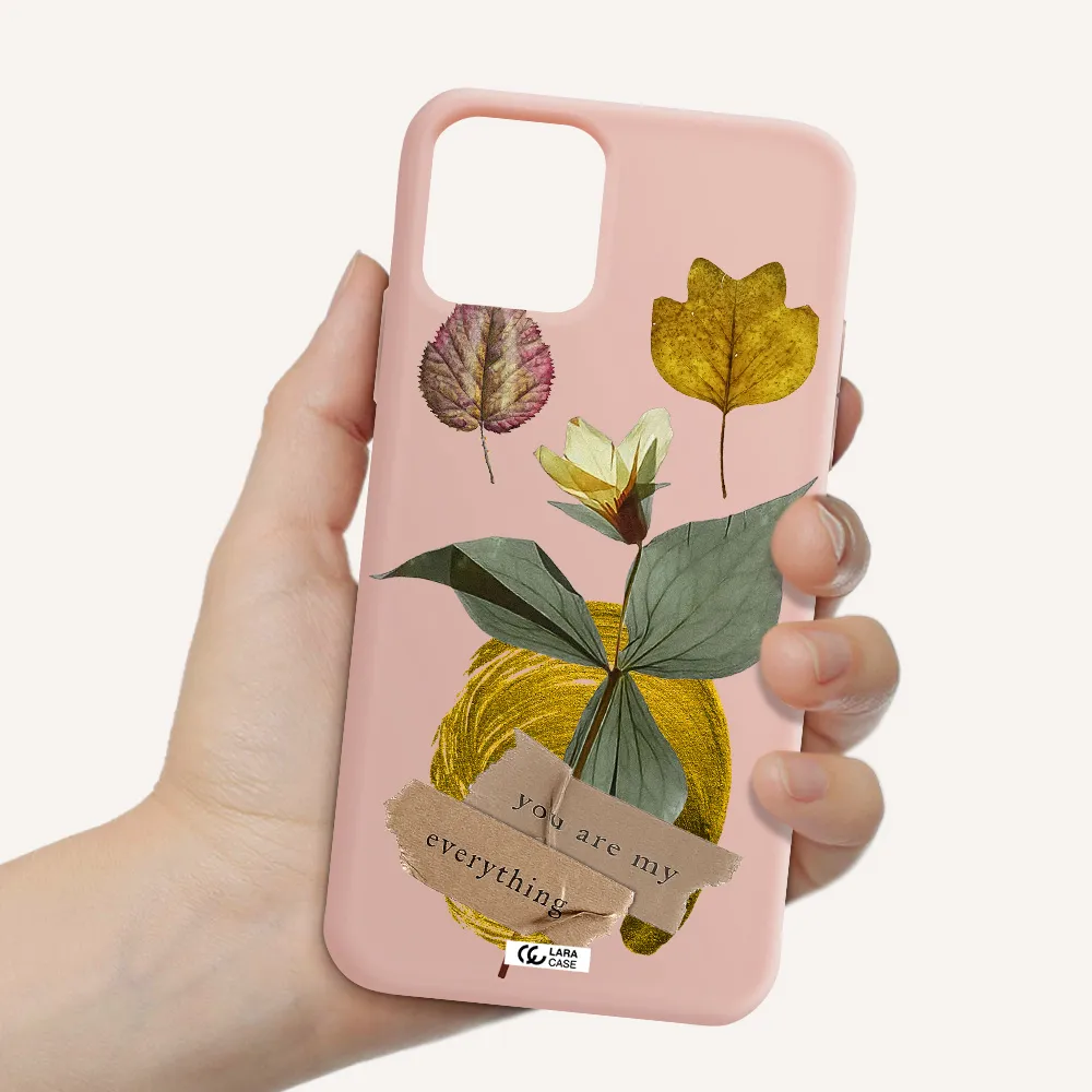 a flower with leaves and a box Apple iPhone 11 pro max Silicone pastel pink Case