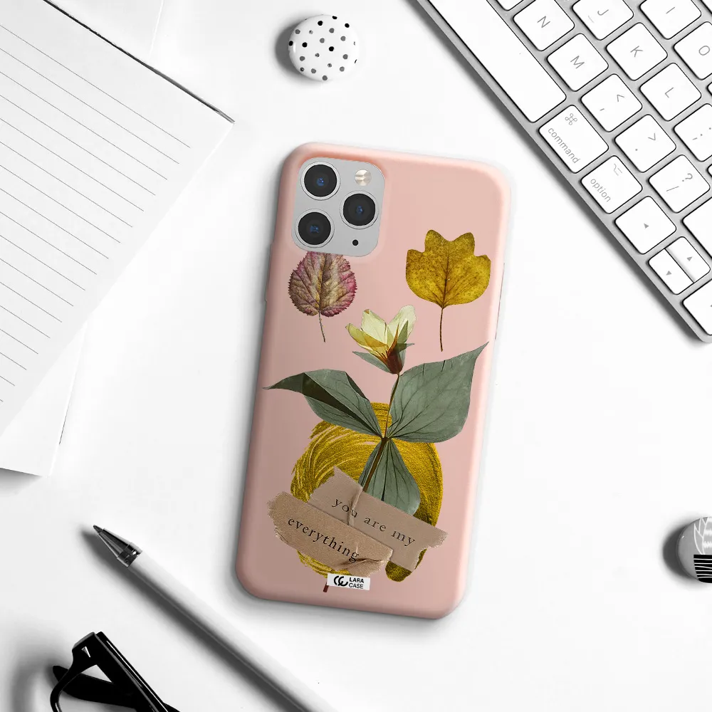 a flower with leaves and a box Apple iPhone 11 pro max Silicone pastel pink Case