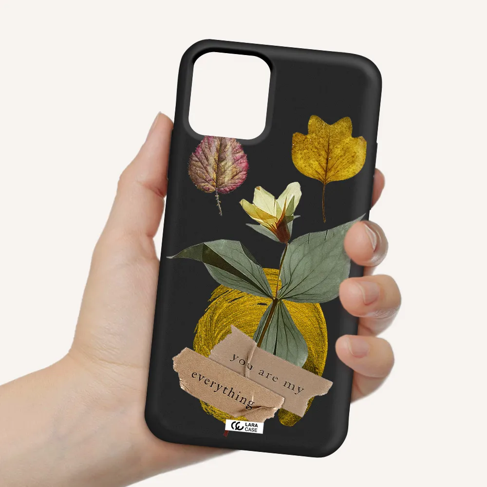 a flower with leaves and a box Apple iPhone 11 pro Silicone black Case