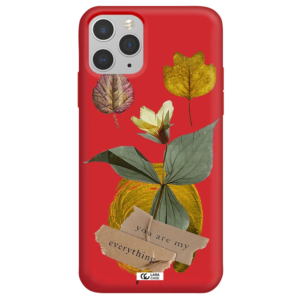 a flower with leaves and a box Apple iPhone 11 pro Silicone Imperial Red Case