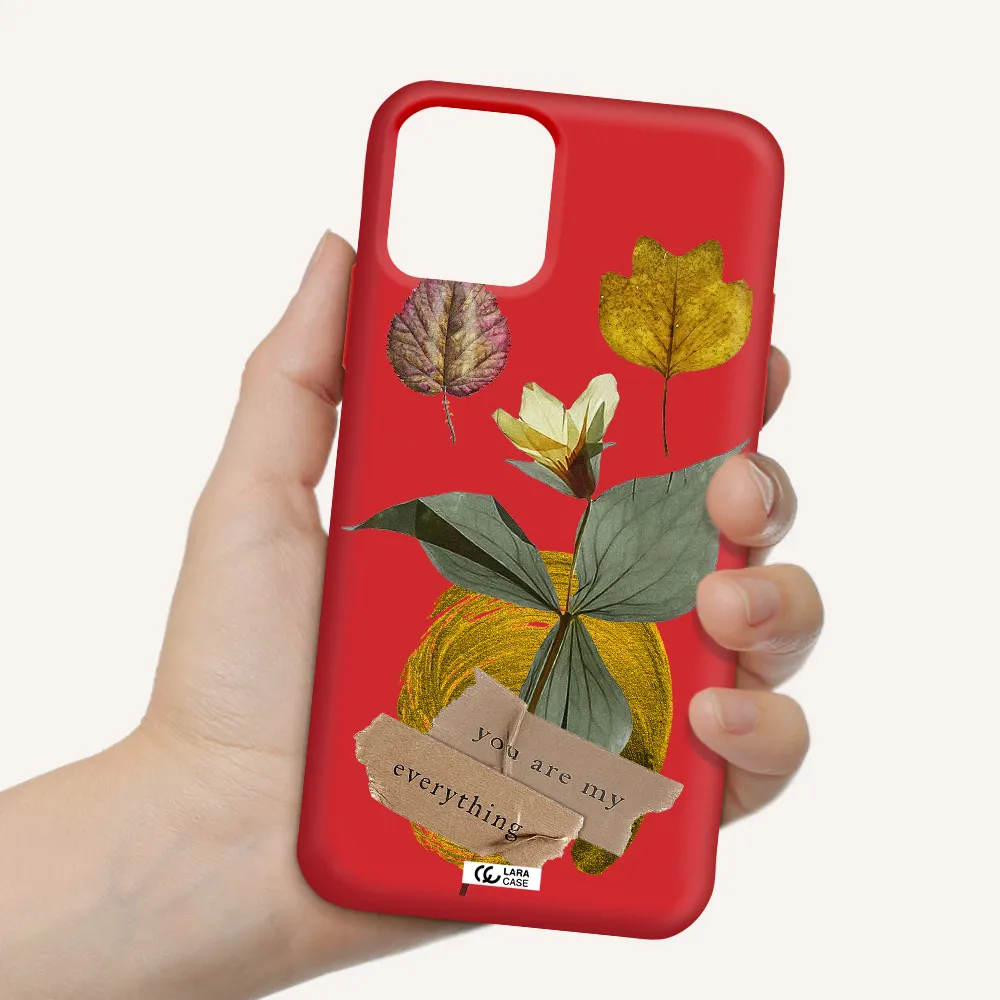 a flower with leaves and a box Apple iPhone 11 pro Silicone Imperial Red Case